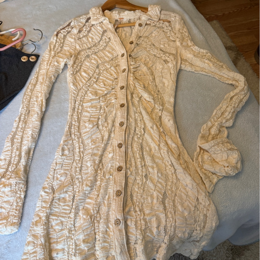 Elegant Cream Lace Button-Down Dress
